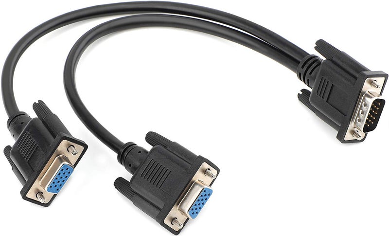 Saisn VGA Y Splitter Cable, VGA 1 Male to VGA 2 Female Adapter Cable Dual VGA Monitor Y Cable for Screen Duplication - 1 Feet, Black (No Screen Extension) - Image 1